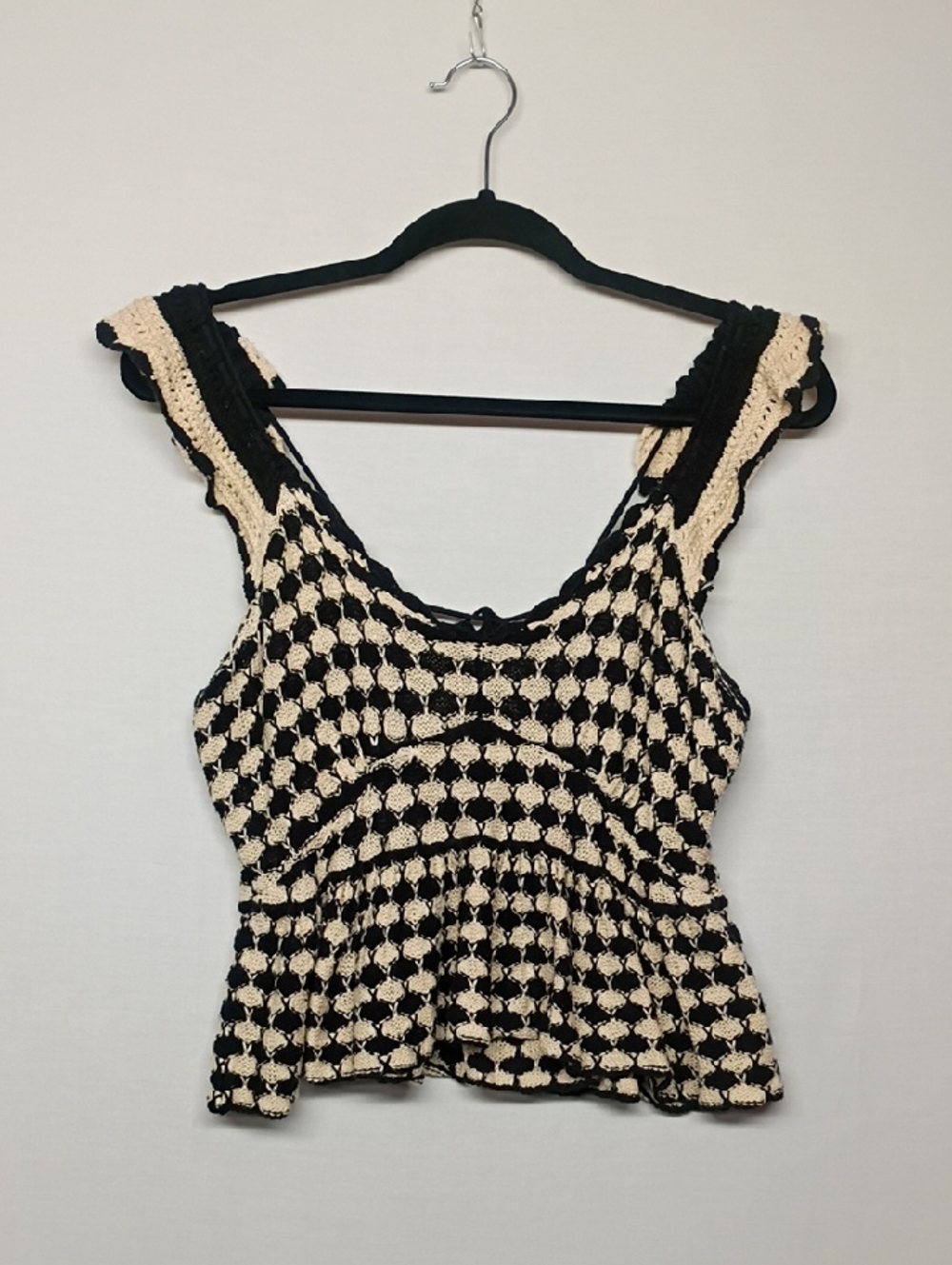 saltwater LUXE Black and Cream Crochet Peplum Crop Top